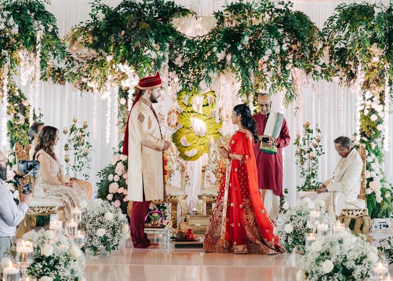 Bride and groom during Indian wedding ceremony