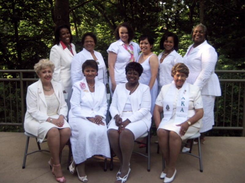 Phia Alpha Omega Charter  Members wearing white