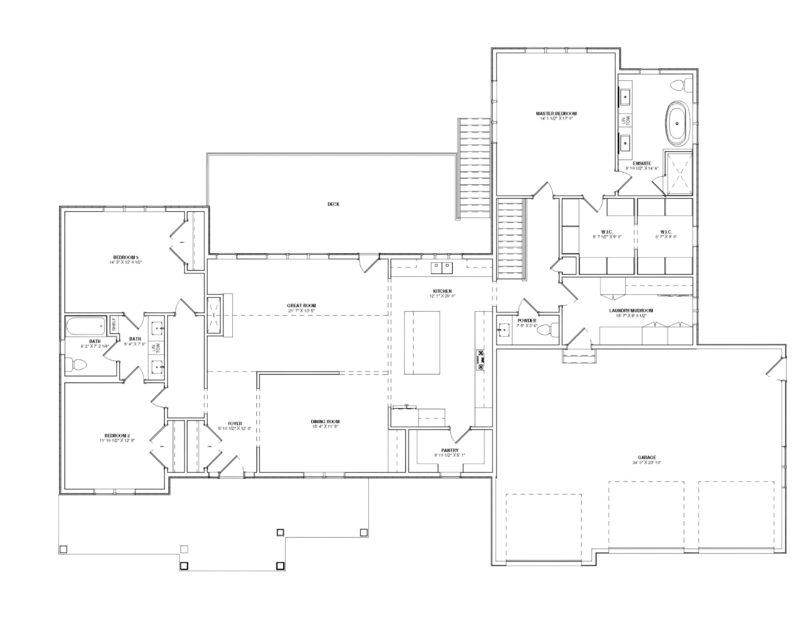 Preliminary drawings of a custom home. Shows rooms