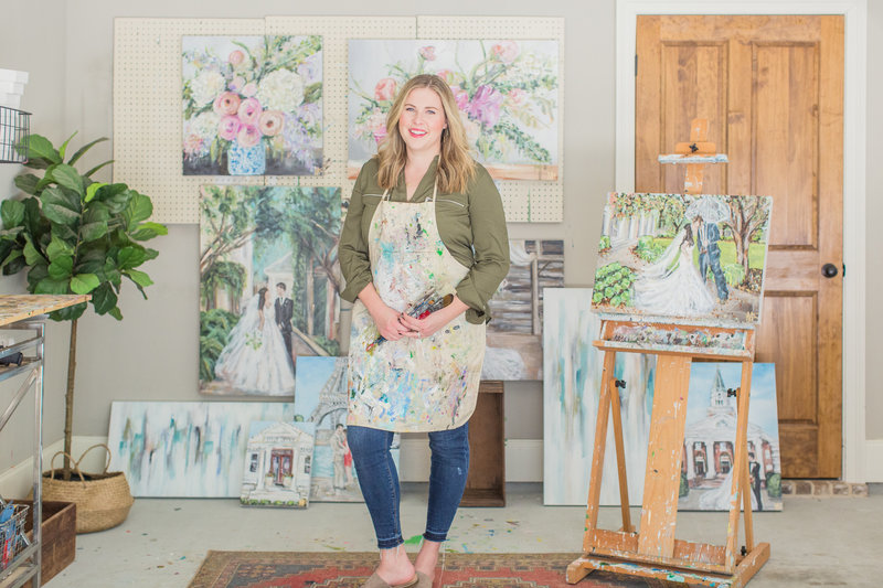 Miriam in her painting studio, Mississippi based live painter