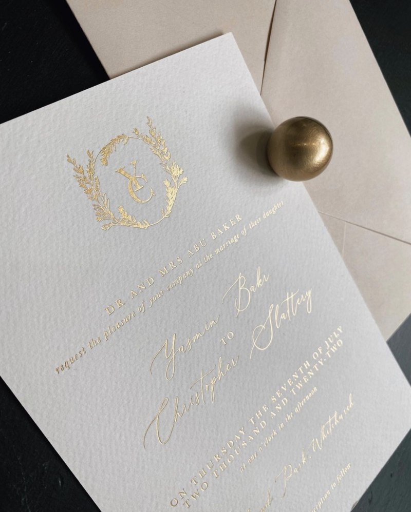 Classic gold foiled wedding invitation