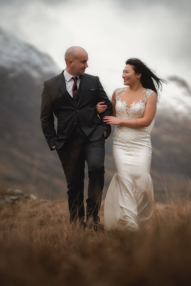 Couple embrace during the Glencoe Elopement