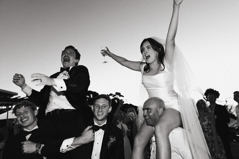 A film wedding photograph of a couple celebrating their big day on Waiheke Island