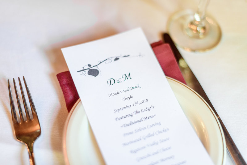 Photo of the wedding reception menu in a plate.