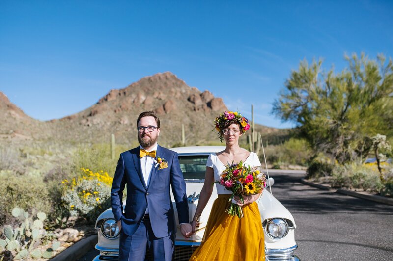 Colorful couple on their wedding day in Tucson, Arizona. Photographed by Tucson, wedding photographer, Meredith Amadee Photography