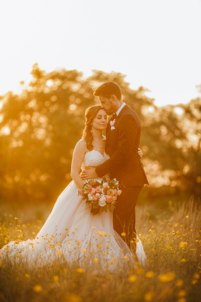 Texas Hill Country wedding couple portrait at sunset