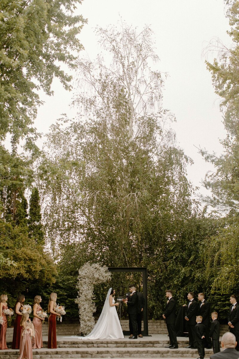 Ceremony with Baby Breath Black Frame Backdrop - Emily & Naeem | Shadow Lake Ranch Persian Inspired Wedding Prosser Washington
