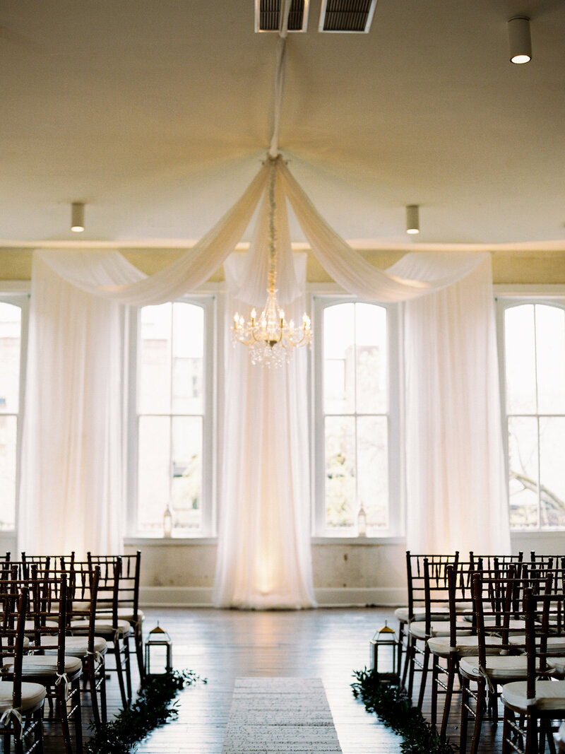 Romantic draped indoor ceremony at Excelsior in Lancaster, Pennsylvania