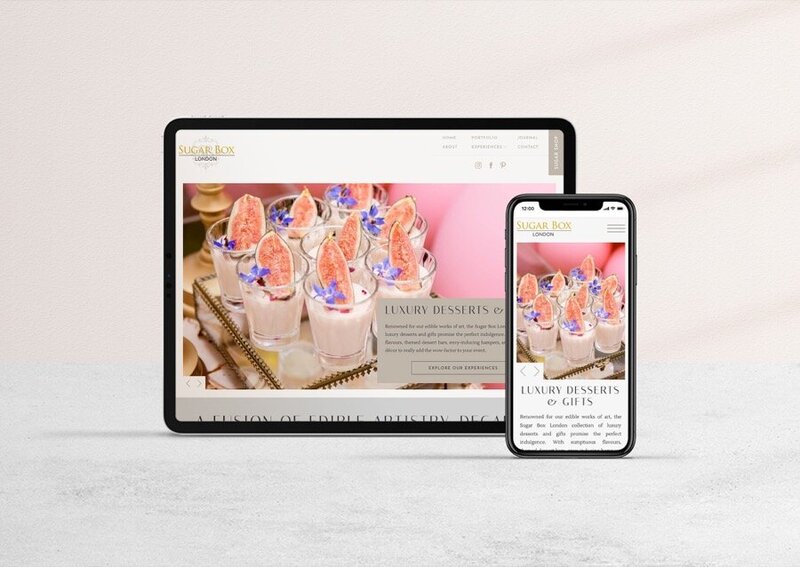 The Sugar Box London website screenshot displayed on an iPhone and iPad