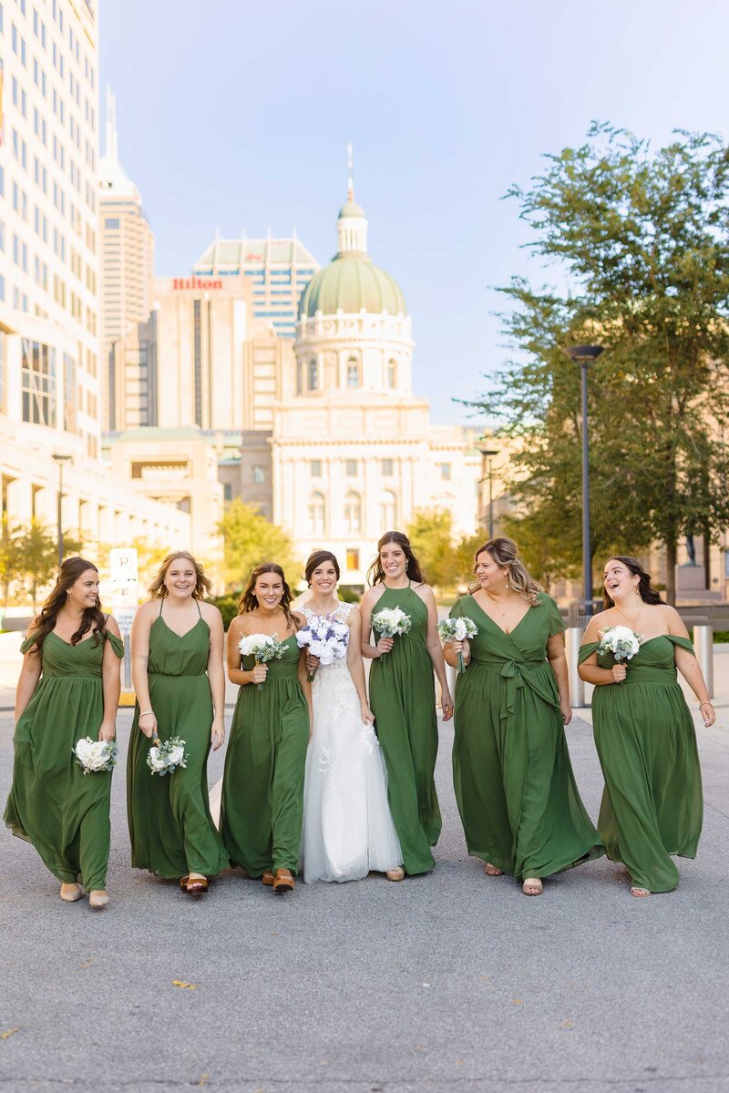 bridal party in front of indiana statehouse