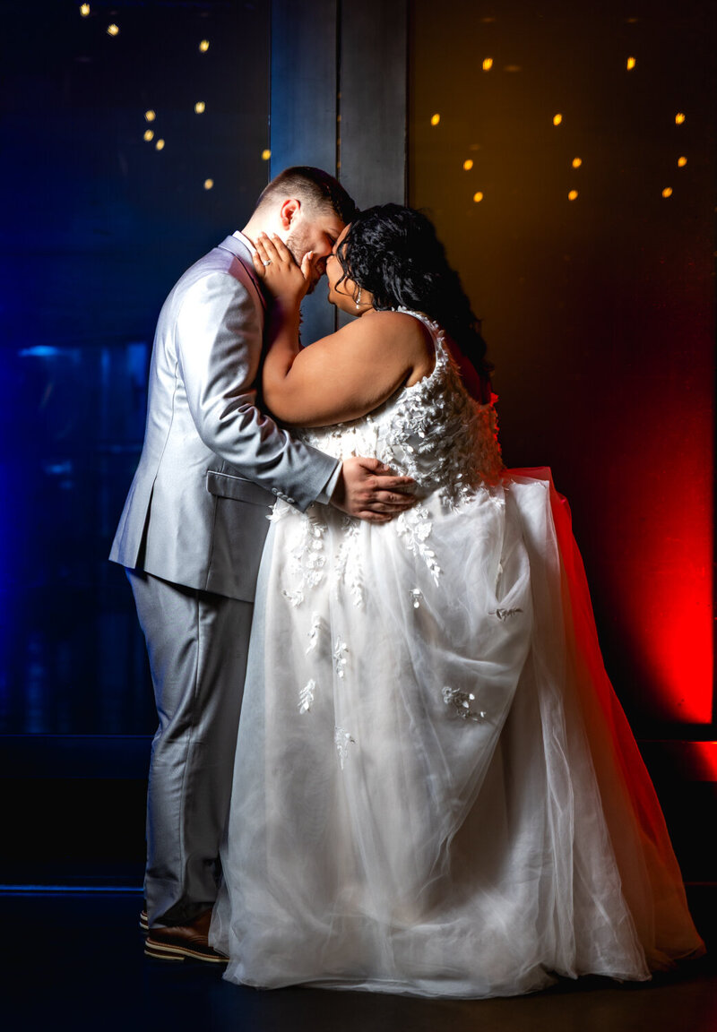 Grand Rapids wedding with creative off camera flash and gels.
