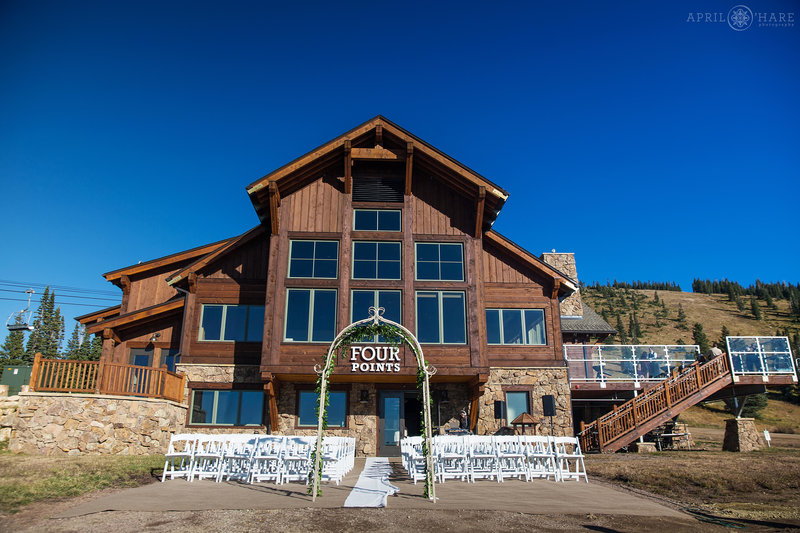 Wedding ceremony chairs set up outside at Four Points Lodge at Steamboat Springs