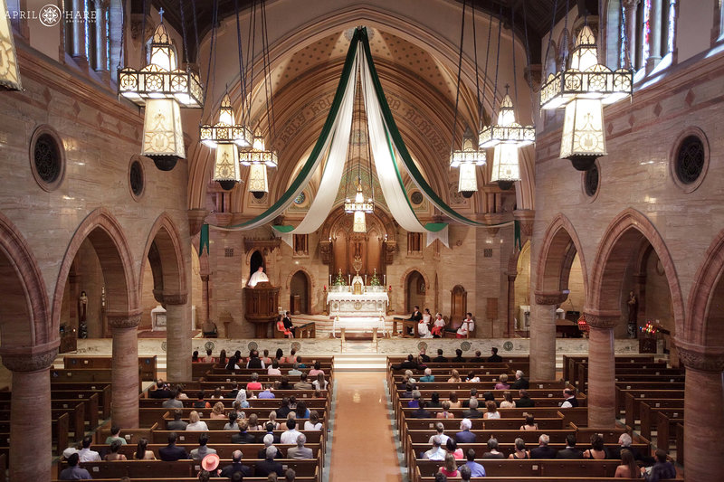 Holy-Ghost-Catholic-Church-Looking-out-from-Balcony-at-Wedding-Denver-Colorado
