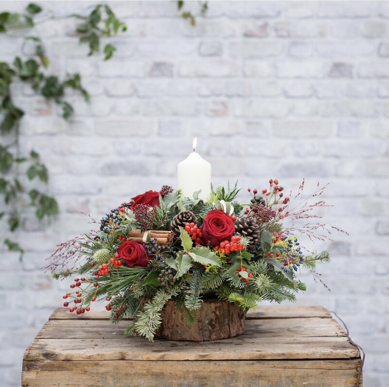 Christmas table arrangement workshop at Dulwich College in Kent with Pesh Flowers