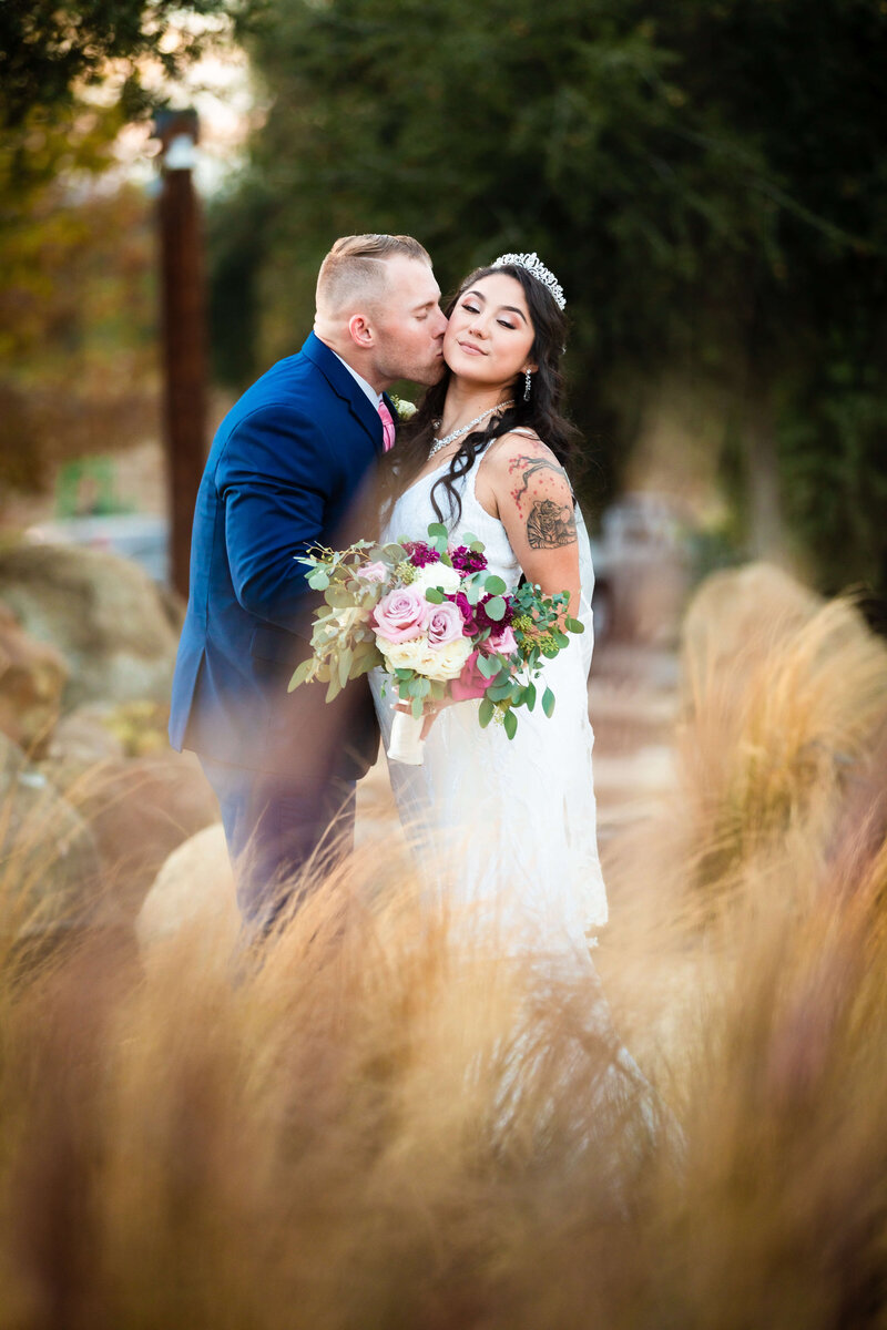 Bride and groom portraits in long grass at San Diego wedding