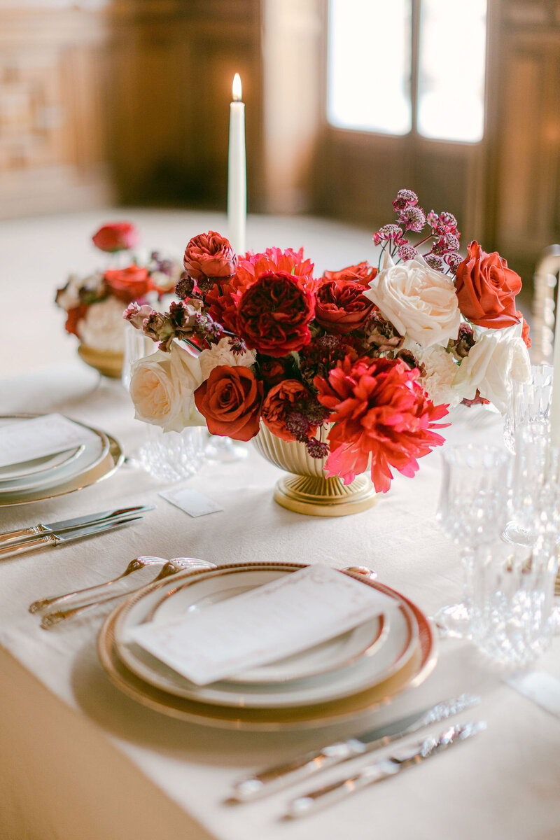 luxury wedding table red golg white gigi fine art photography