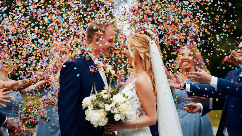 Confetti Video of Couple on their wedding day at Swynford Manor