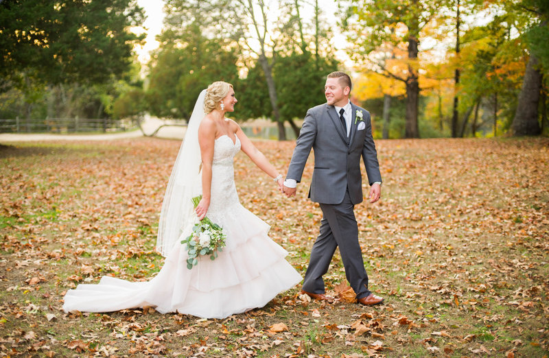 blush wedding dress in fall