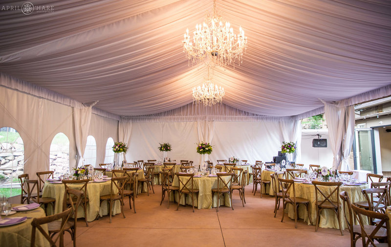Round tables set up for a wedding at Wedgewood Weddings Boulder Creek in Colorado
