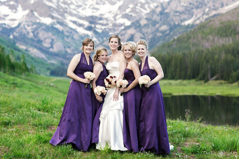 Mountain view backdrop for formal wedding portrait at Piney River Ranch