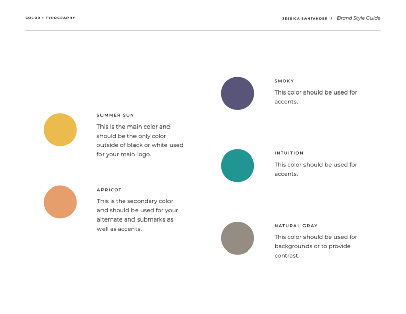 Brand style guide page sample featuring brand color palette