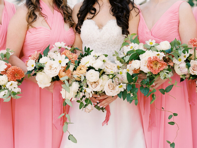 Coral Bridesmaids with Bouquets