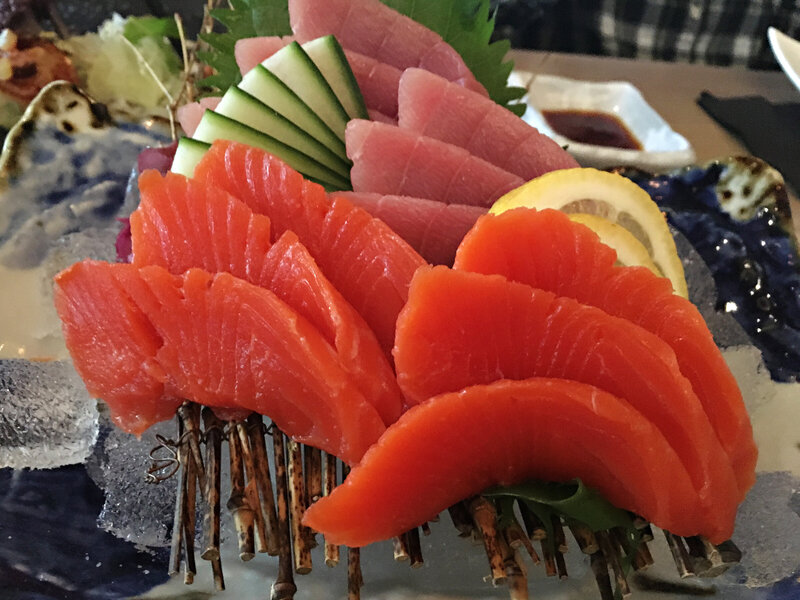 Wild Salmon Sashimi and Tuna Sashimi photographed at a restaurant in Vancouver