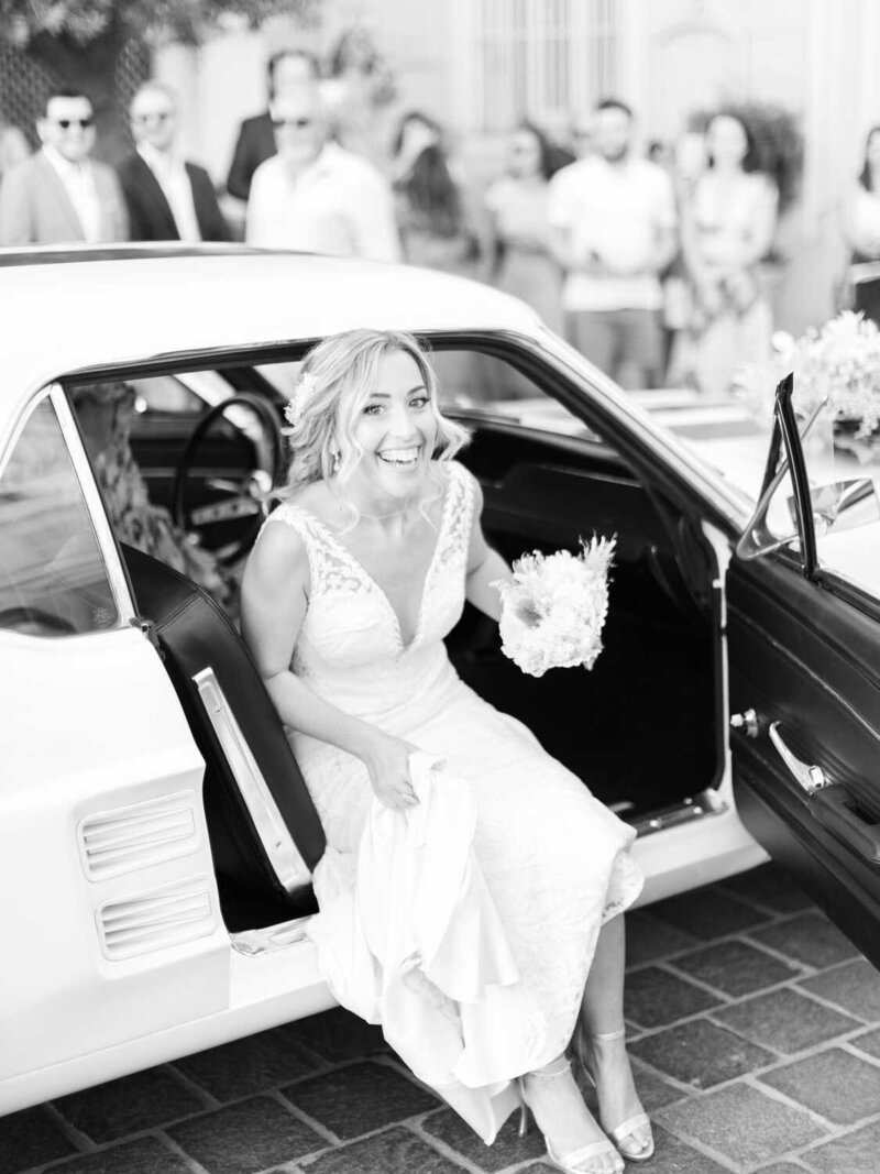 bride getting out of the car