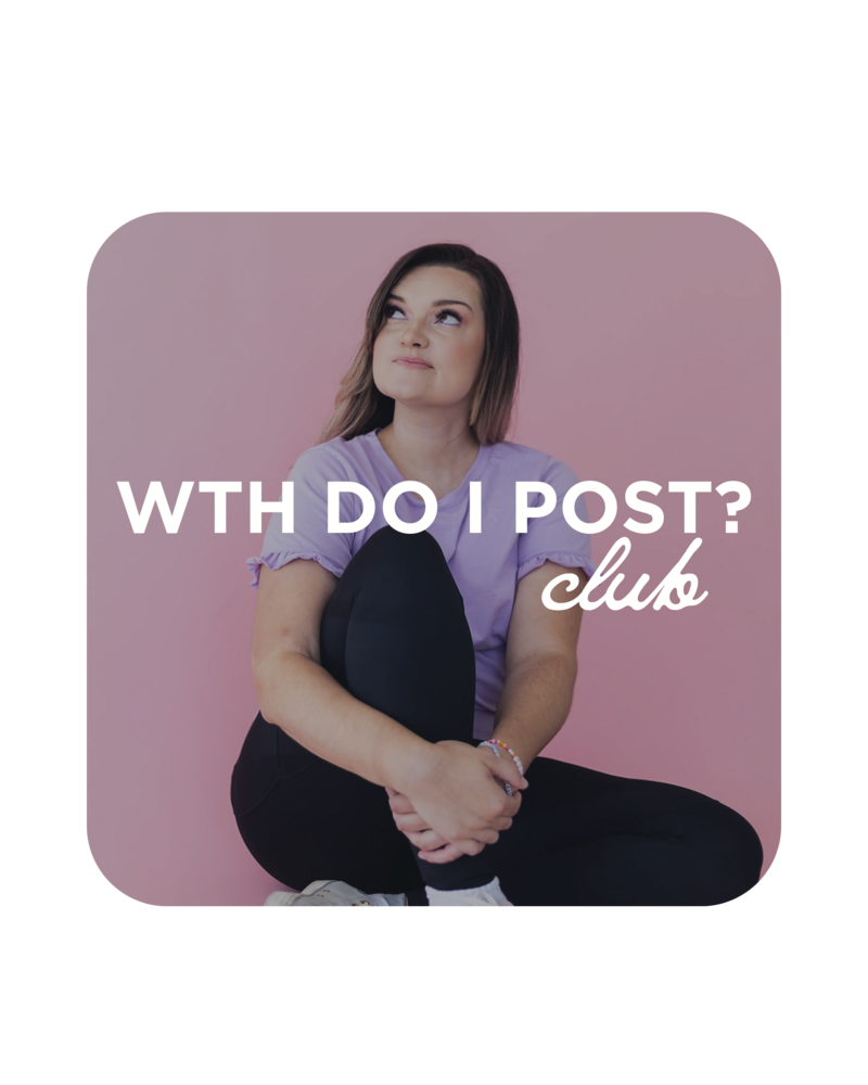 Woman founder of Florida Social Butterfly sitting on ground in purple tee and leggings looking perplexed on what to post for social media