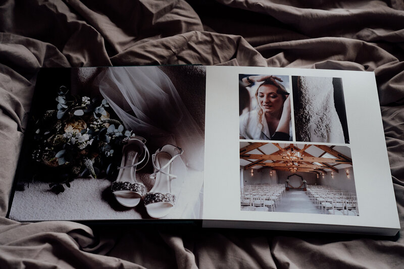 Luxury wedding album stacked with elopement photography