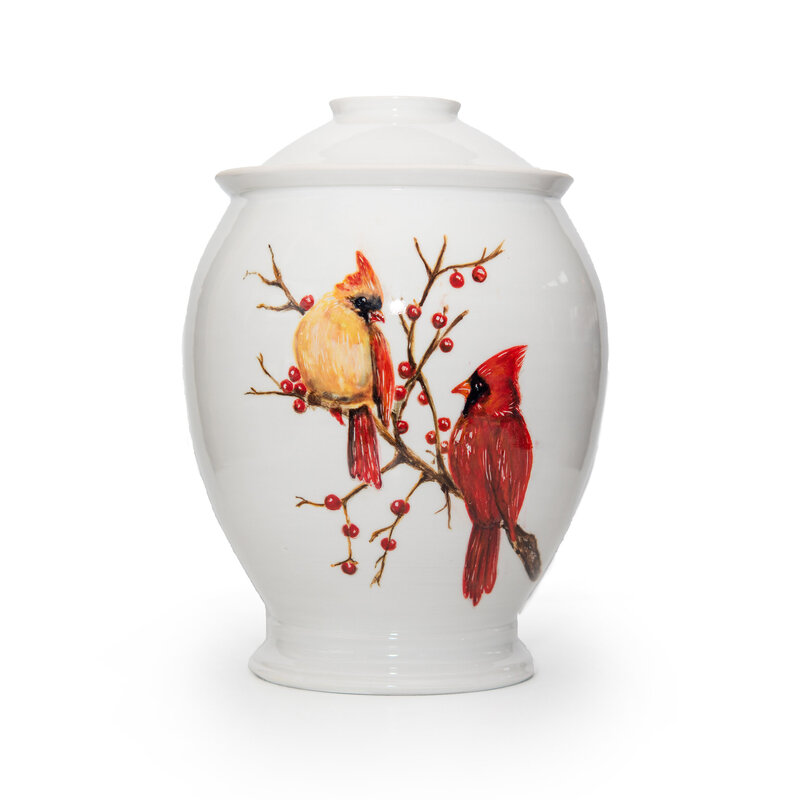 liz-allen-hand-thrown-white-pottery-urn-with-painted-female-and-male-cardinal2
