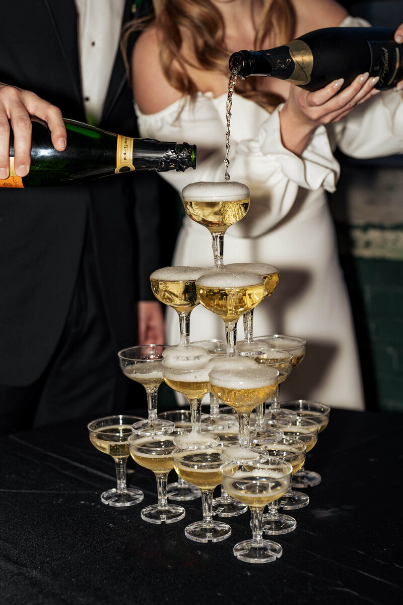 Champagne tower at wedding