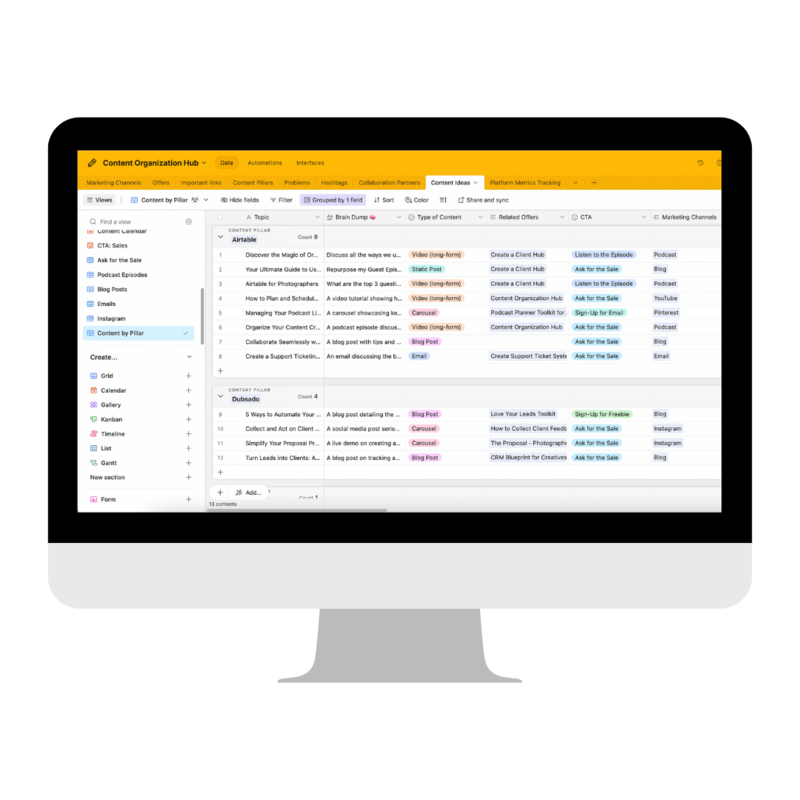 content organization hub