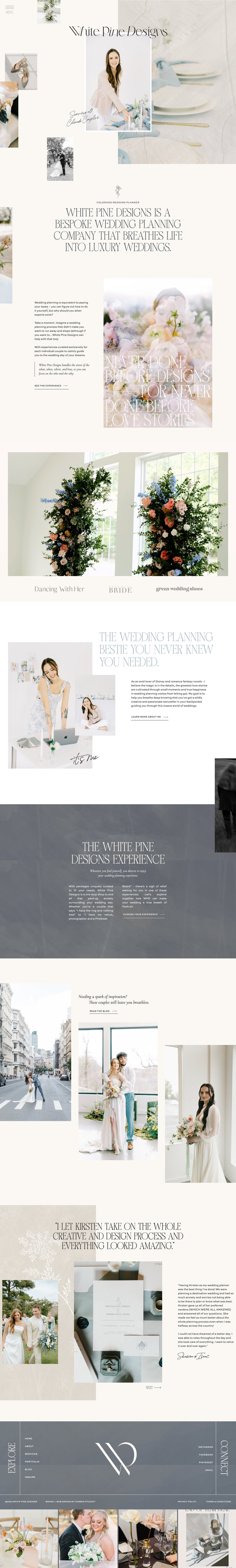 Showit website mockup for White Pine Designs wedding planner
