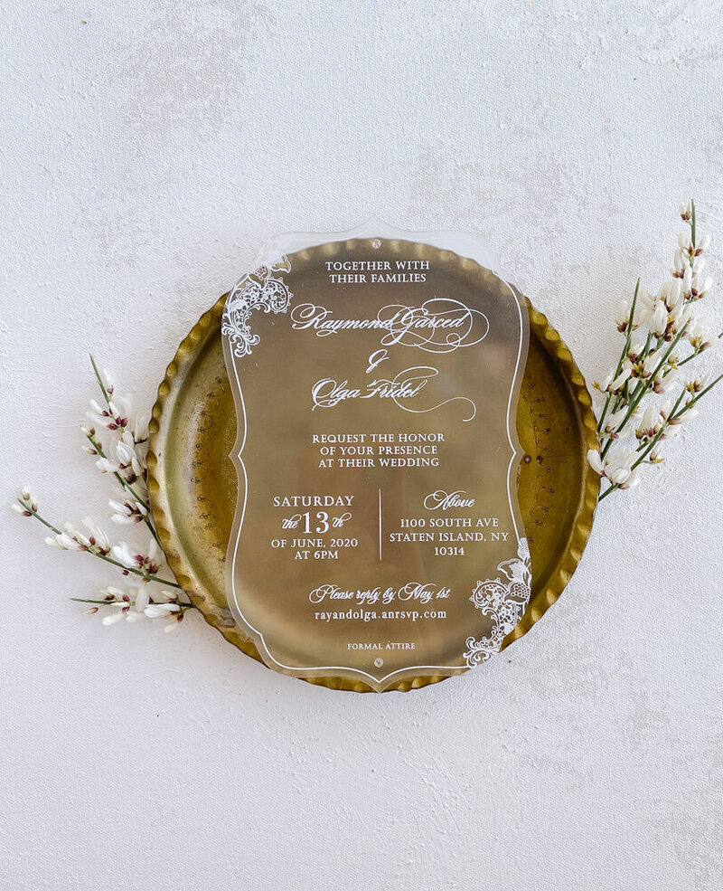 Frosted acrylic wedding invitation