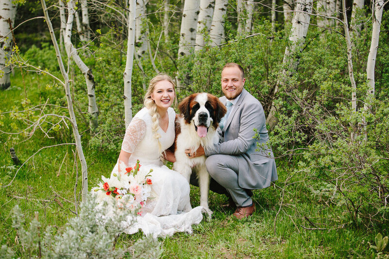Jackson Hole photographers capture bride and groom with dog on Jackson Hole elopement day