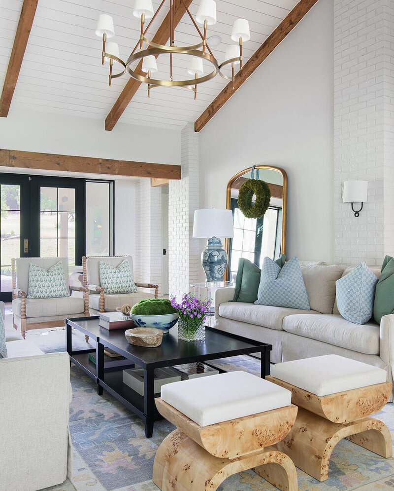 Georgetown Ranchette project open living room with exposed beams