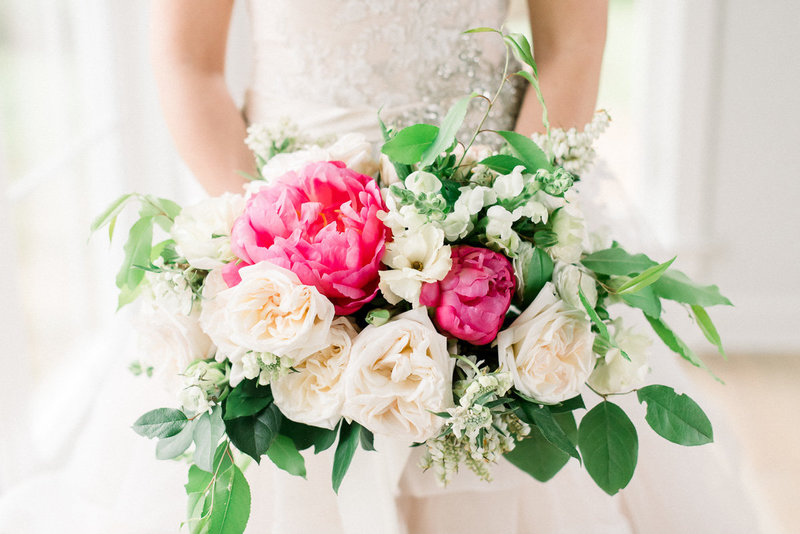 Virginia Wedding Photo of Bride and Peonies Bouquet by Tucson Wedding Photographer | West End Photography