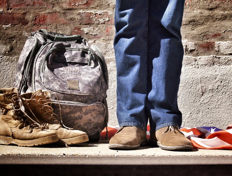 Military boots and bag
