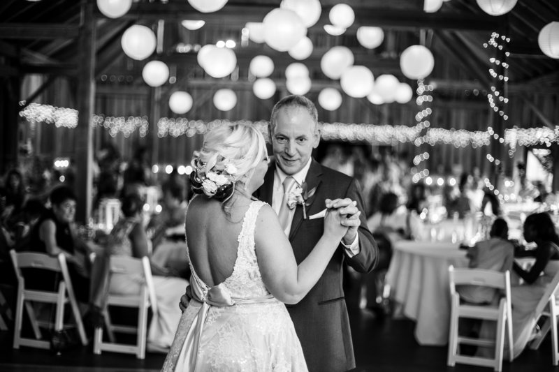 Bride dances with father at Betsy's Barn