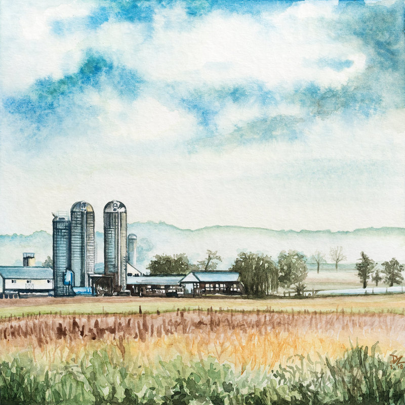 2018-03 Lancaster Farm - 7.5"X7.5" - watercolor on rough canson 140lb - web