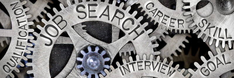 Gears with words "search", "interview" and "career" engraved