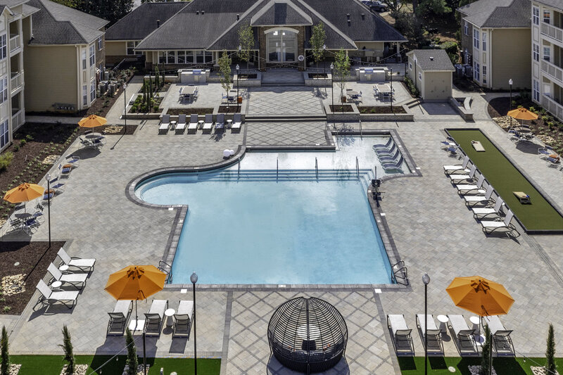 Luxury Apartment Design - Pool Deck and Exterior in Charlotte North Carolina. Luxury commercial design Waxhaw.