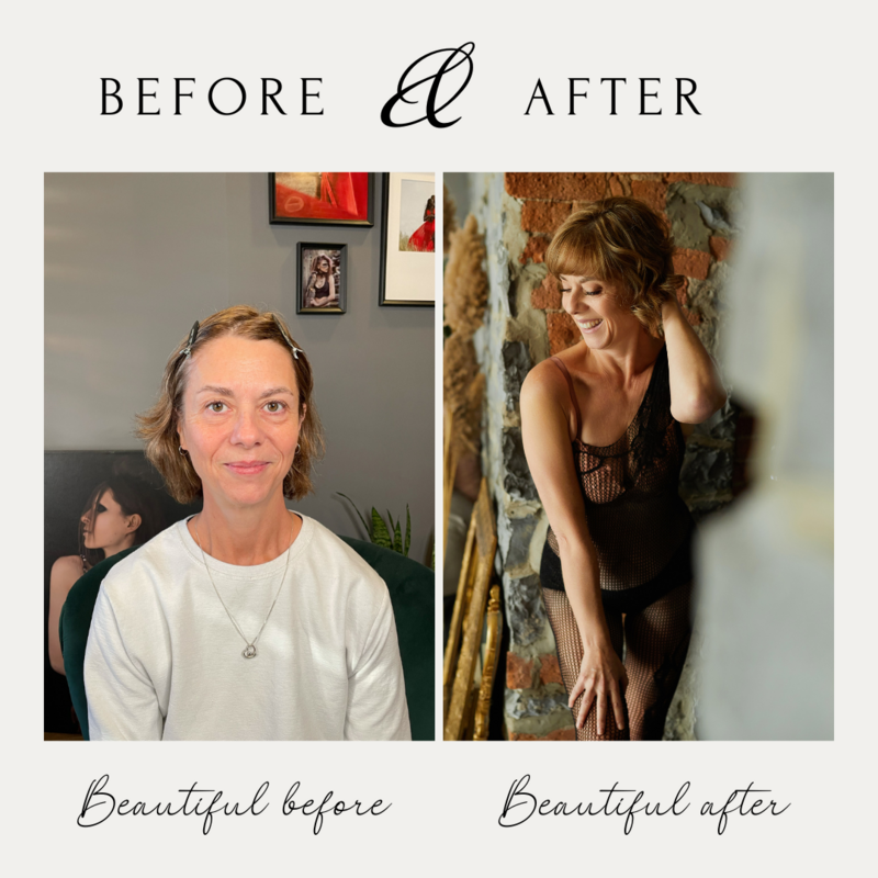 Before and after photos from boudoir session