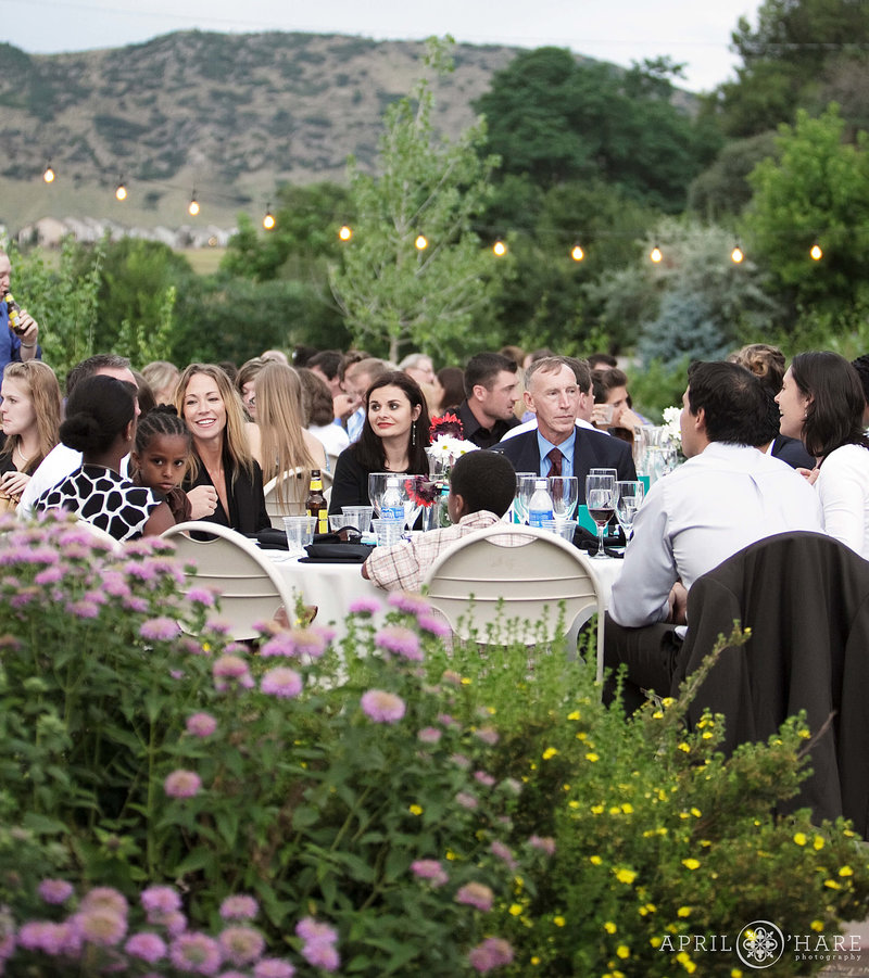 Wedding dinner outdoors at Chatfield Farms Denver Botanic Gardens