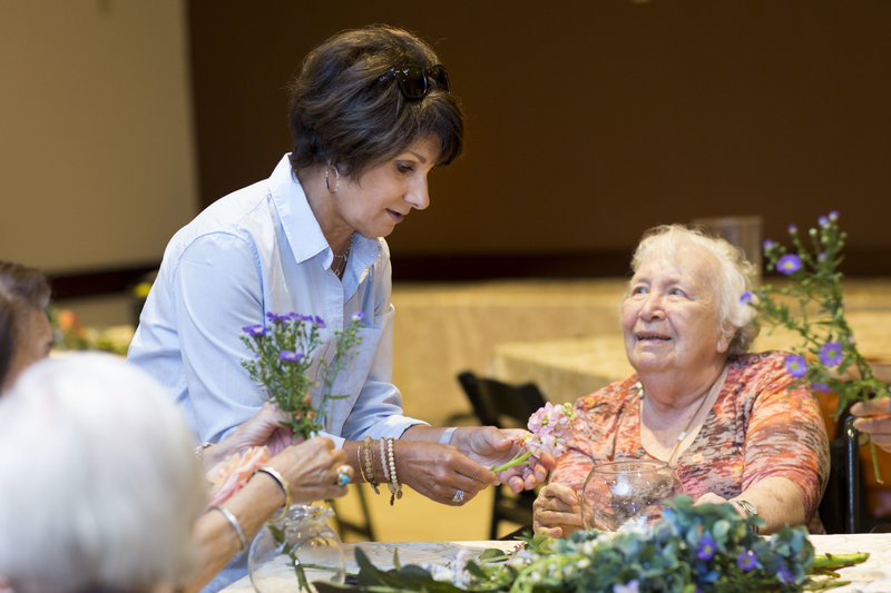 Flower arranging class in nursing home