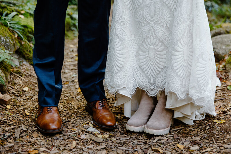 Adventure elopement hiking shoes. Photography by Elopements by Erin.