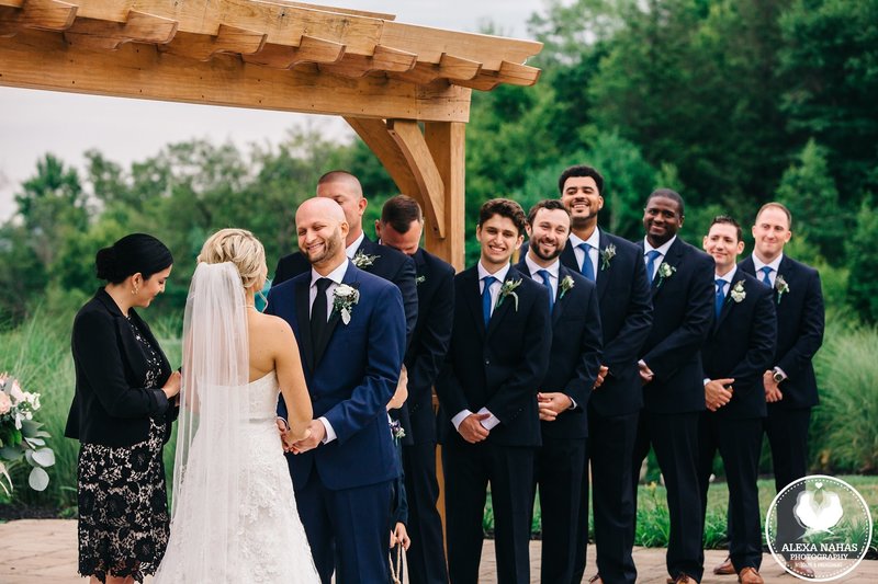 The groomsmen love the ceremony at Blue Mountain Resort! The couple chose Cely Santana of Lehigh Valley Celebrants for their wedding officiant.