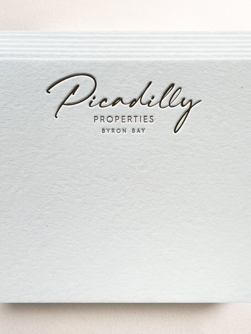beautiful letterpress stationary for piccadilly properties byron bay