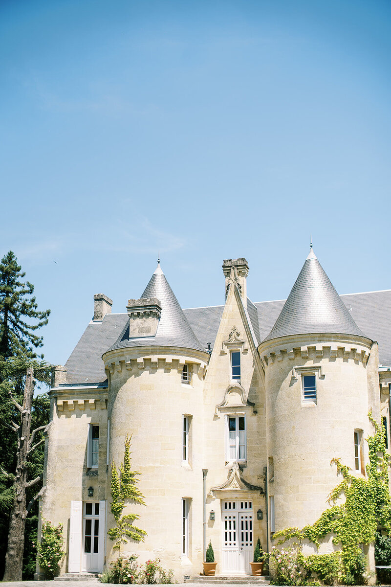 blue and cream chateau wedding venue in france